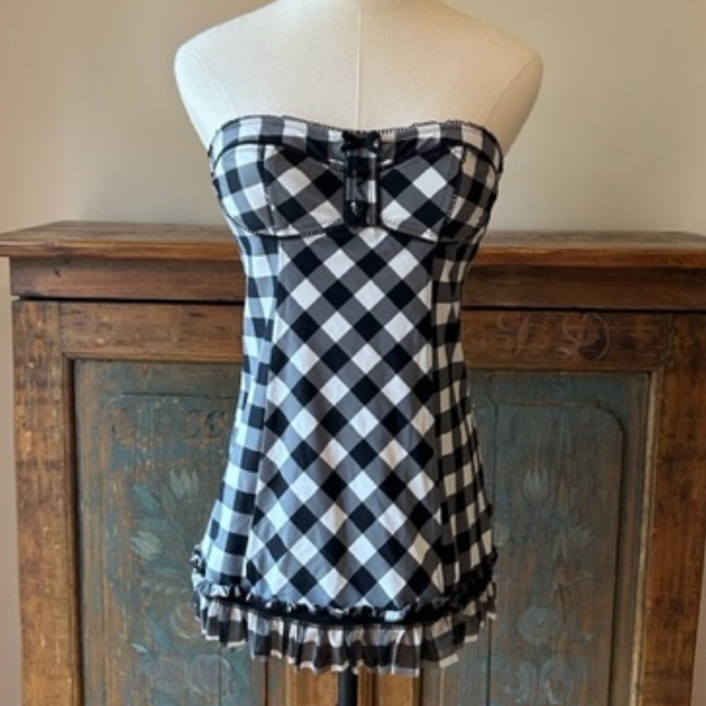 Vintage Betsey Johnson Corset-styled Ruffled Tankini Swim Top